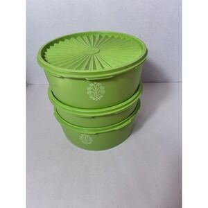 Tupperware Made In USA Vintage 70's Green Set Of‎ 3 Missing 1 Lid Retro 8" Round